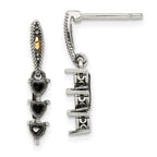 Sterling Silver Antiqued w/14k 3-stone Mother's Earring