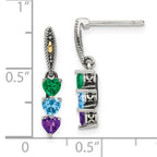 Sterling Silver Antiqued w/14k 3-stone Mother's Earring