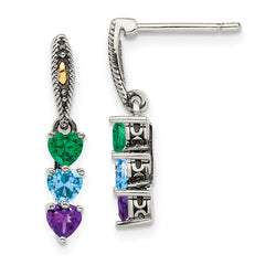 Sterling Silver Antiqued w/14k 3-stone Mother's Earring