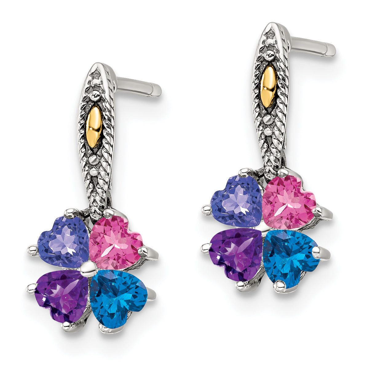 Sterling Silver Antiqued w/14k 4-stone Mother's Earring