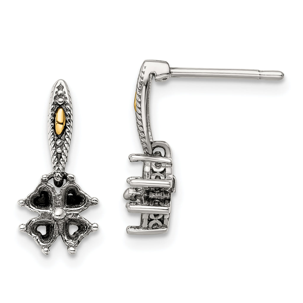 Sterling Silver Antiqued w/14k 4-stone Mother's Ring Mounting (No Stones Included) (No Stones Included)
