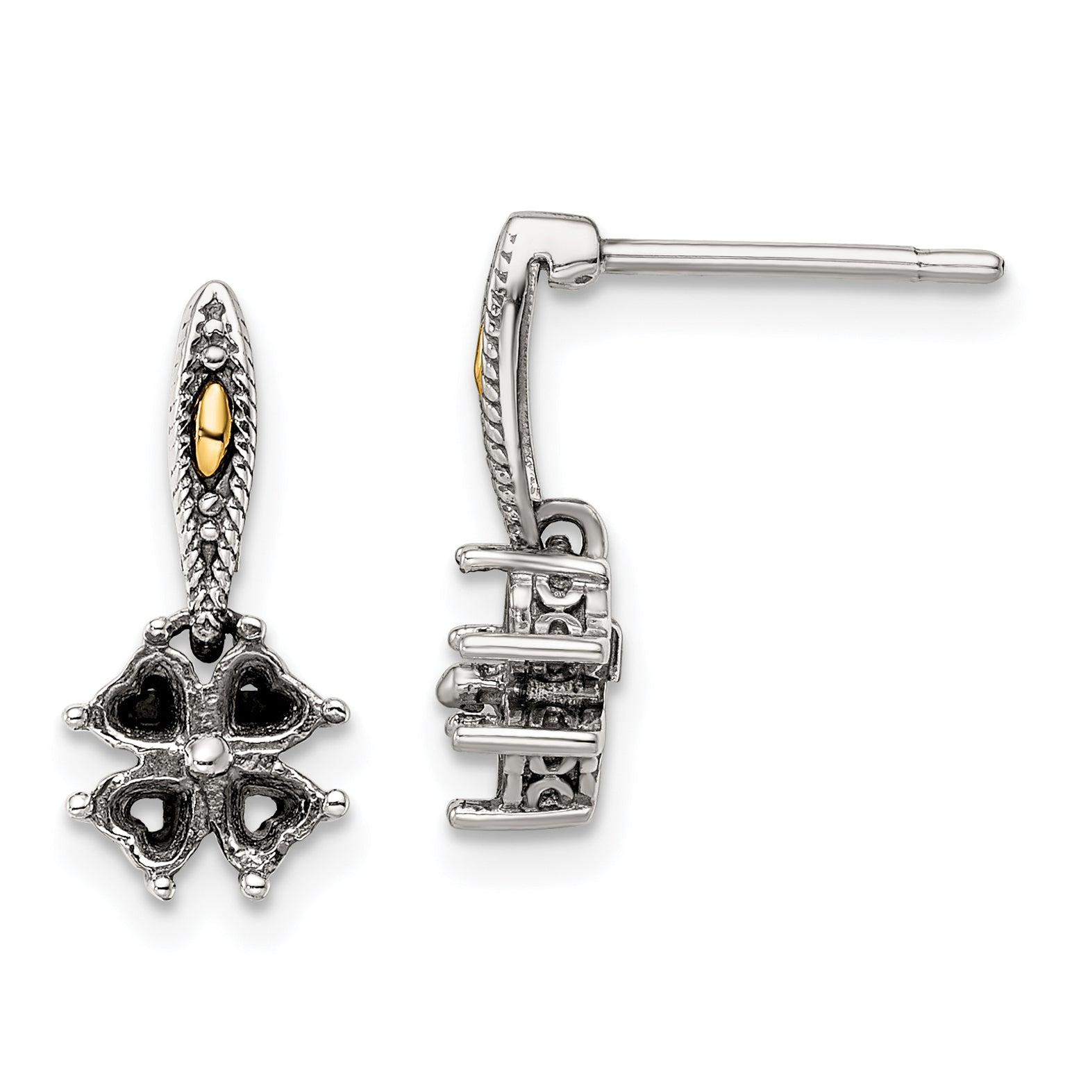 Sterling Silver Antiqued w/14k 4-stone Mother's Ring Mounting (No Stones Included) (No Stones Included)