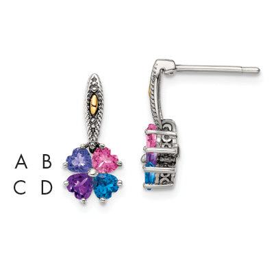 Sterling Silver Antiqued w/14k 4-stone Mother's Ring Mounting (No Stones Included) (No Stones Included)