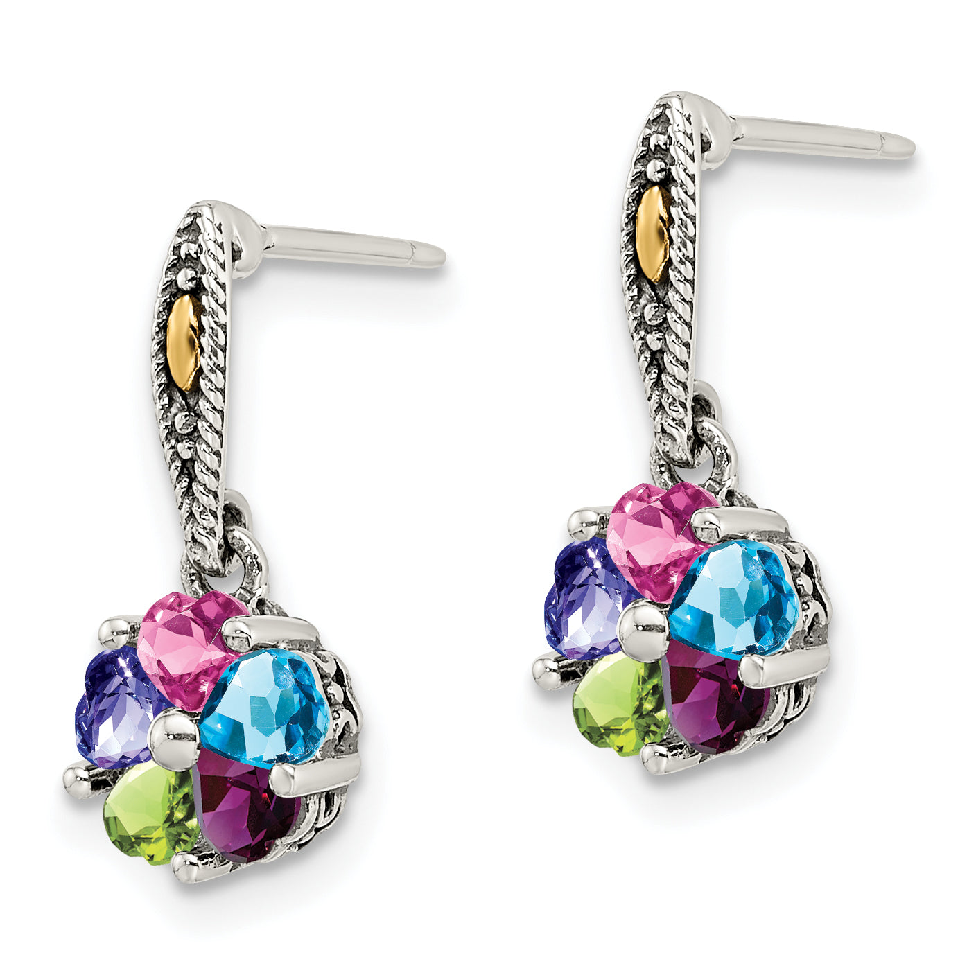 Sterling Silver Antiqued w/14k 5-stone Mother's Earring