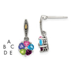 Sterling Silver Antiqued w/14k 5-stone Mother's Earring