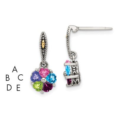 Sterling Silver Antiqued w/14k 5-stone Mother's Earring