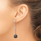 Cubic Zirconia & Black Pearl Dangle Earrings in Sterling Silver, 10-11mm - Sophia Jewelers