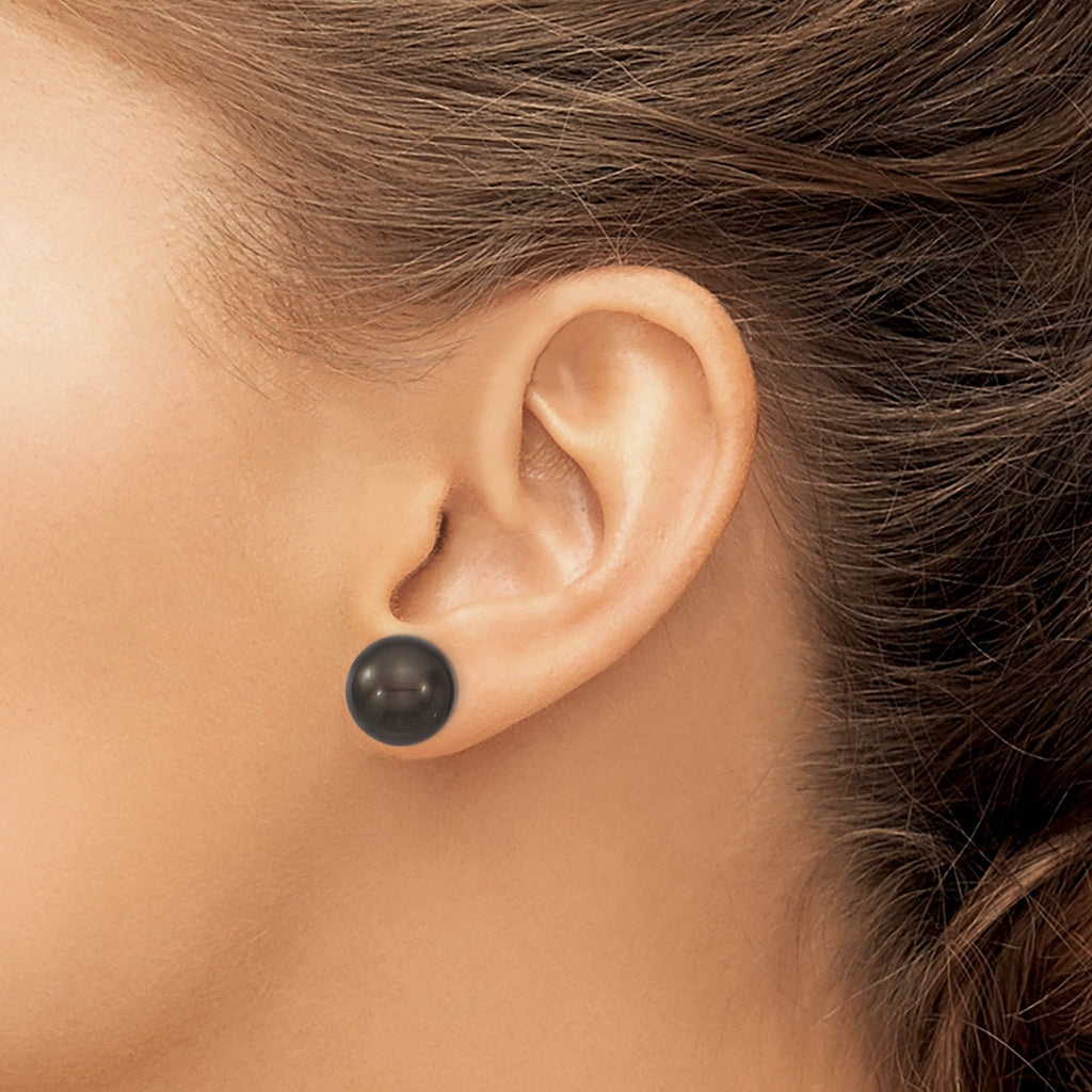 Black Shell Pearl Stud Earrings in Sterling Silver, 12-13mm - Sophia Jewelers
