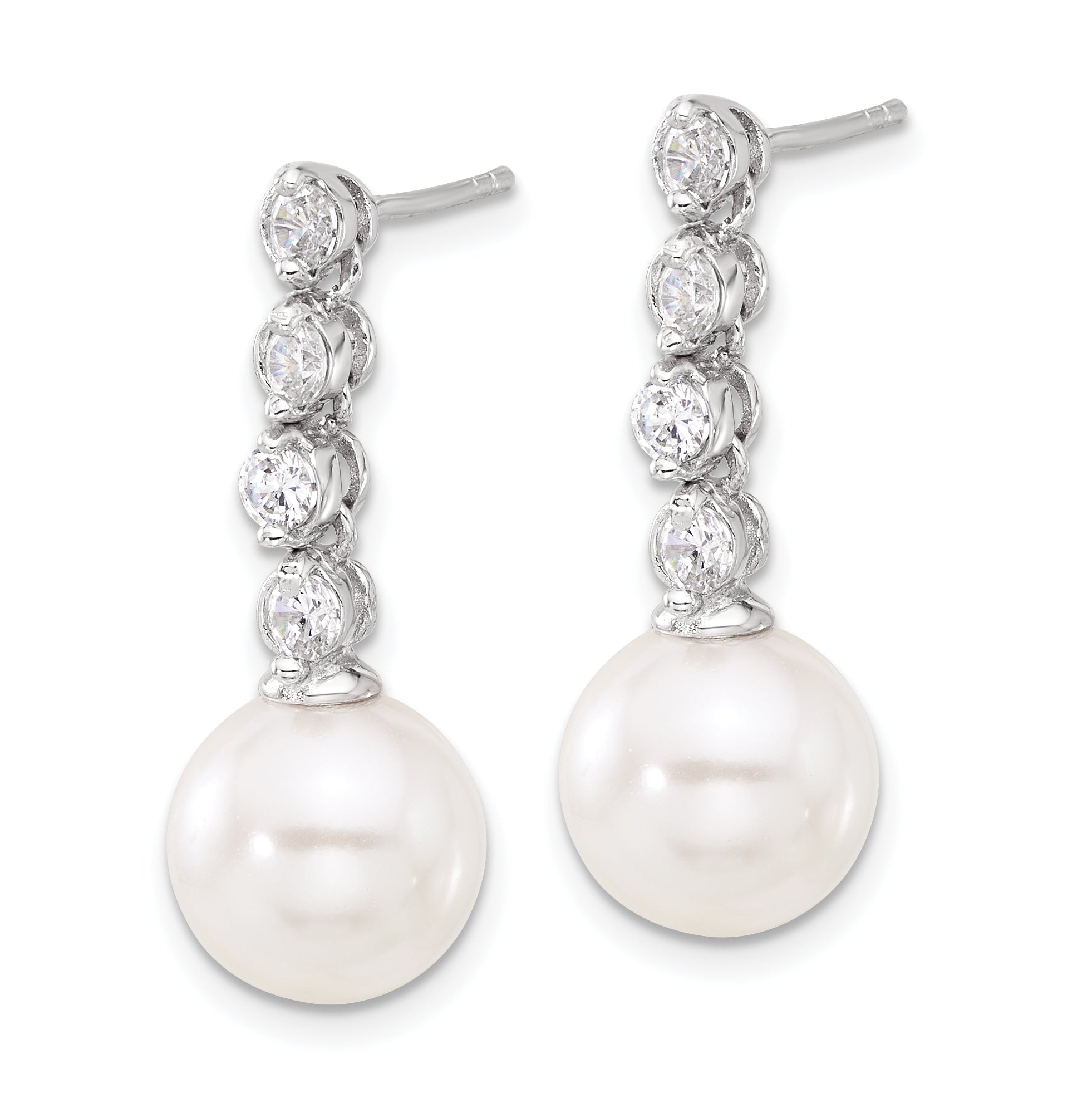Sterling S Majestik RH-pl 10-11mm Wht Imit Shell Pearl/CZ Dangle Earrings Secondary image