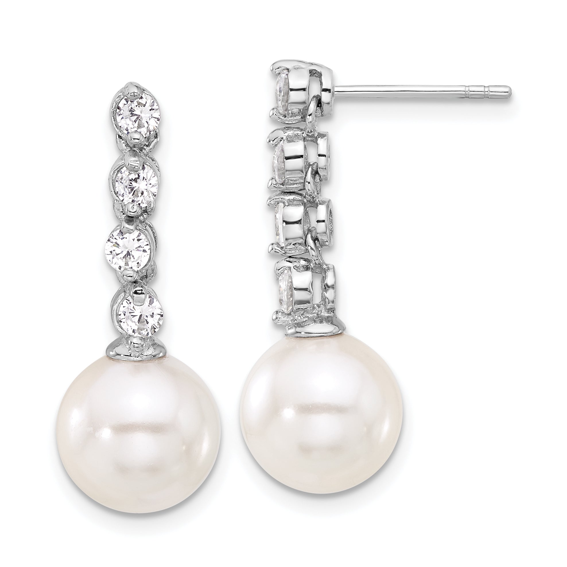 Sterling S Majestik RH-pl 10-11mm Wht Imit Shell Pearl/CZ Dangle Earrings Main image