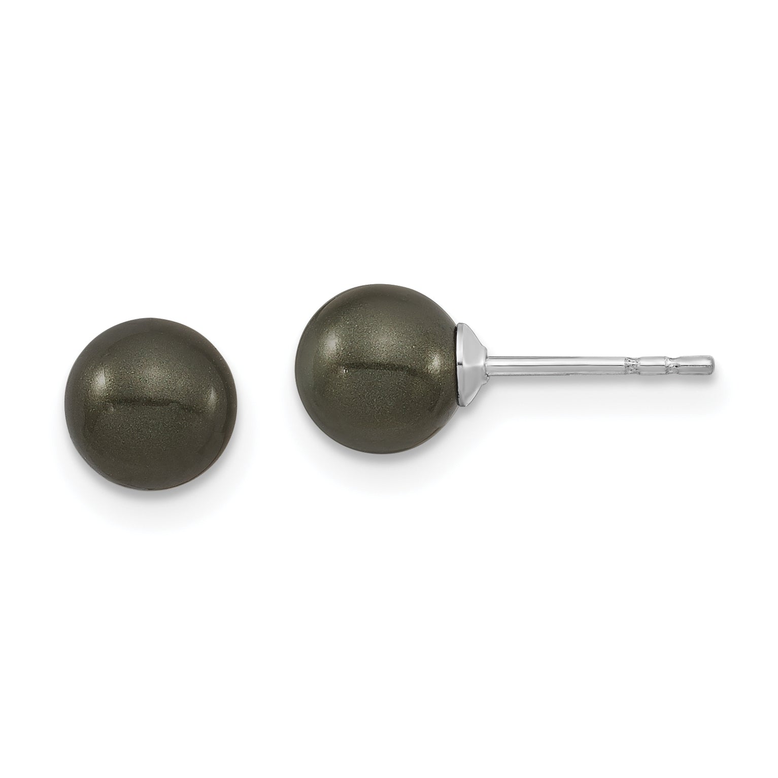 Majestic Sterling Silver Rhodium-plated 6-7mm Black Imitation Shell Pearl Stud Earrings Main image