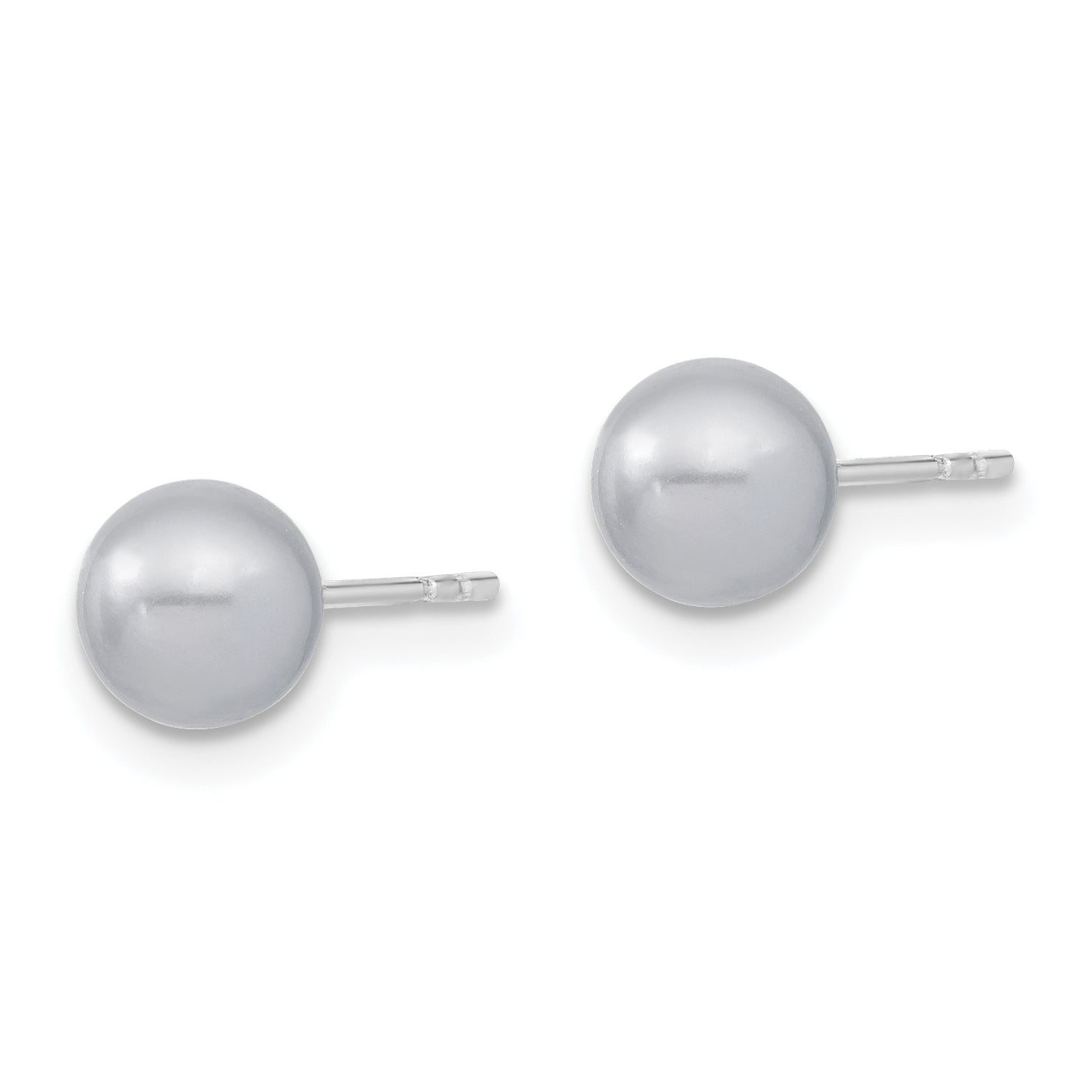 Majestic Sterling Silver Rhodium-plated  6-7mm Grey Imitation Shell Pearl Stud Earrings Secondary image