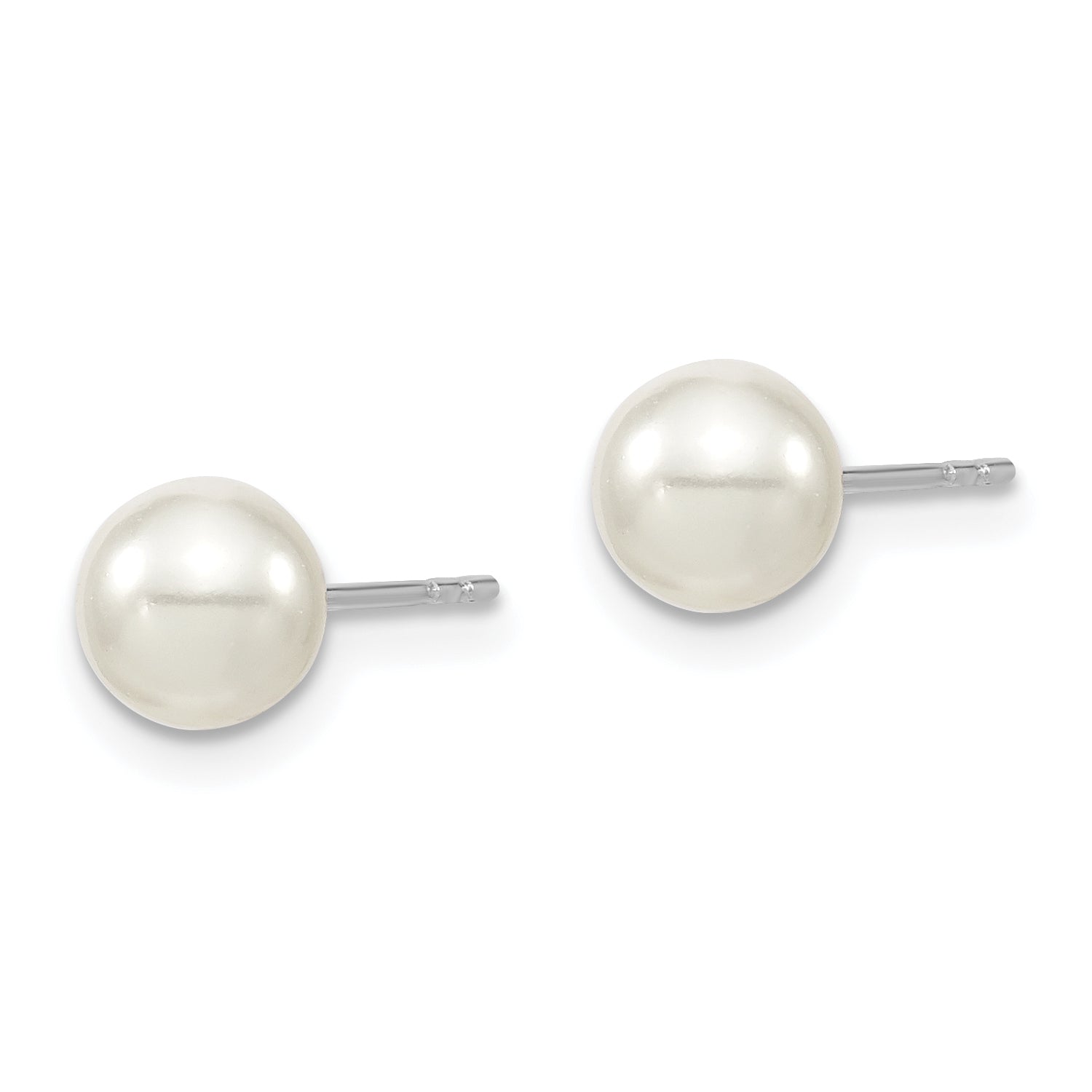 Majestic Sterling Silver Rhodium-plated 6-7mm White Imitation Shell Pearl Stud Earrings Secondary image