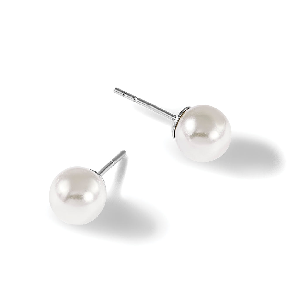White Simulated Shell Pearl Stud Earrings in Sterling Silver, 6-7mm - Sophia Jewelers