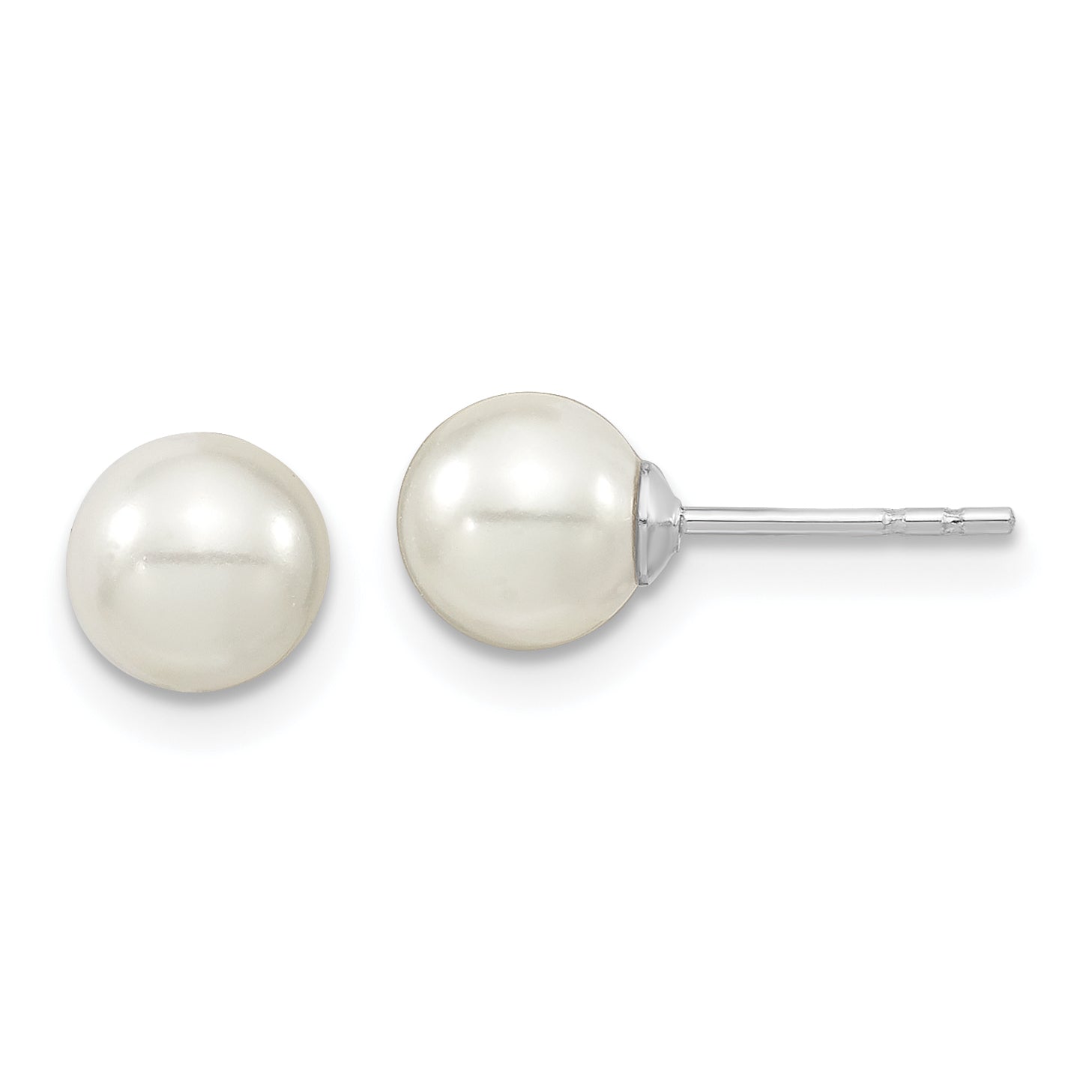 Majestic Sterling Silver Rhodium-plated 6-7mm White Imitation Shell Pearl Stud Earrings Main image