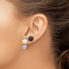 SterlingS Majestik RH-pl 8-9mm Wht/Blk Imit Shell Pearl CZ Post Earring Set