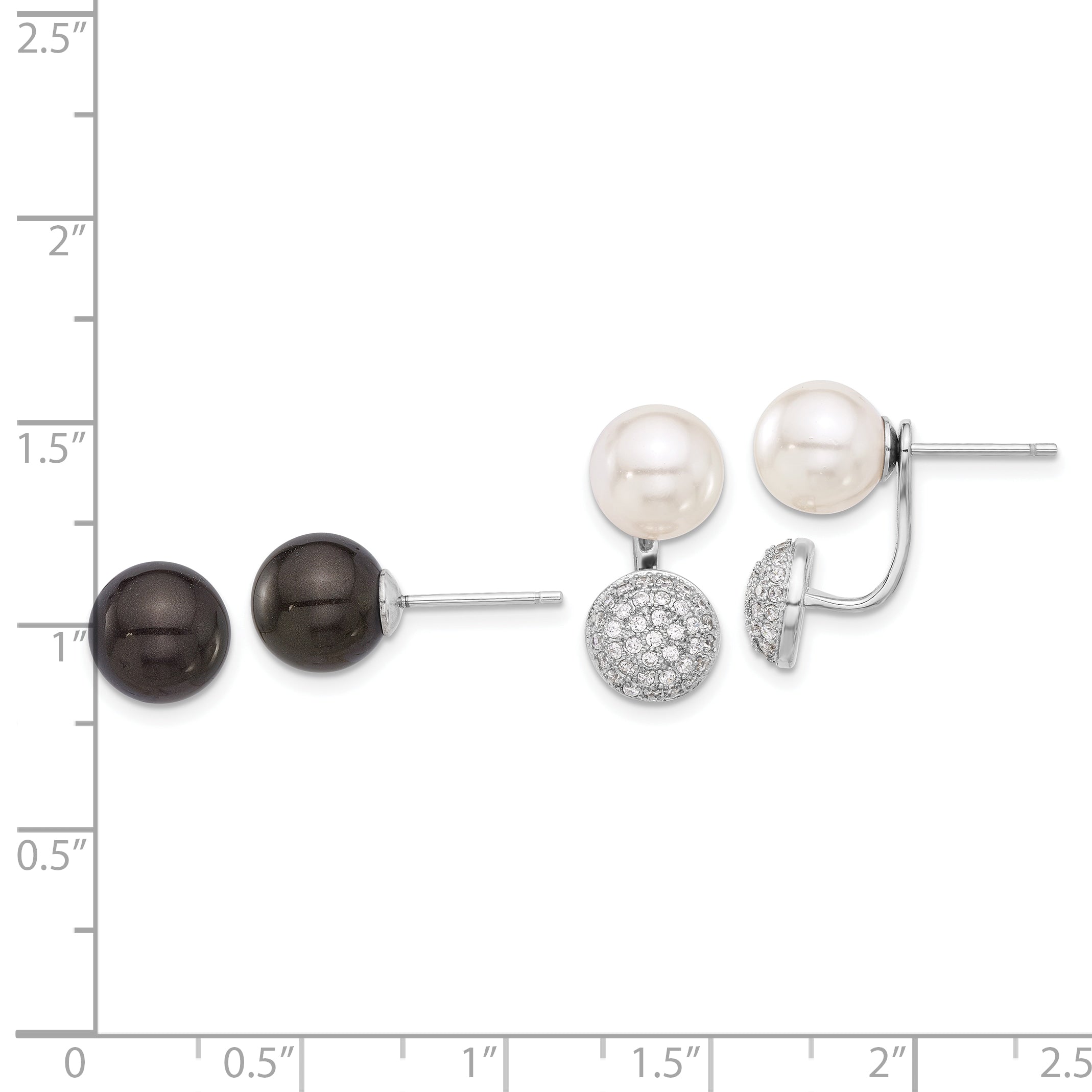 SterlingS Majestik RH-pl 8-9mm Wht/Blk Imit Shell Pearl CZ Post Earring Set