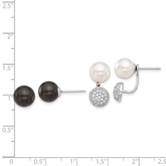 SterlingS Majestik RH-pl 8-9mm Wht/Blk Imit Shell Pearl CZ Post Earring Set
