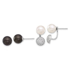 SterlingS Majestik RH-pl 8-9mm Wht/Blk Imit Shell Pearl CZ Post Earring Set