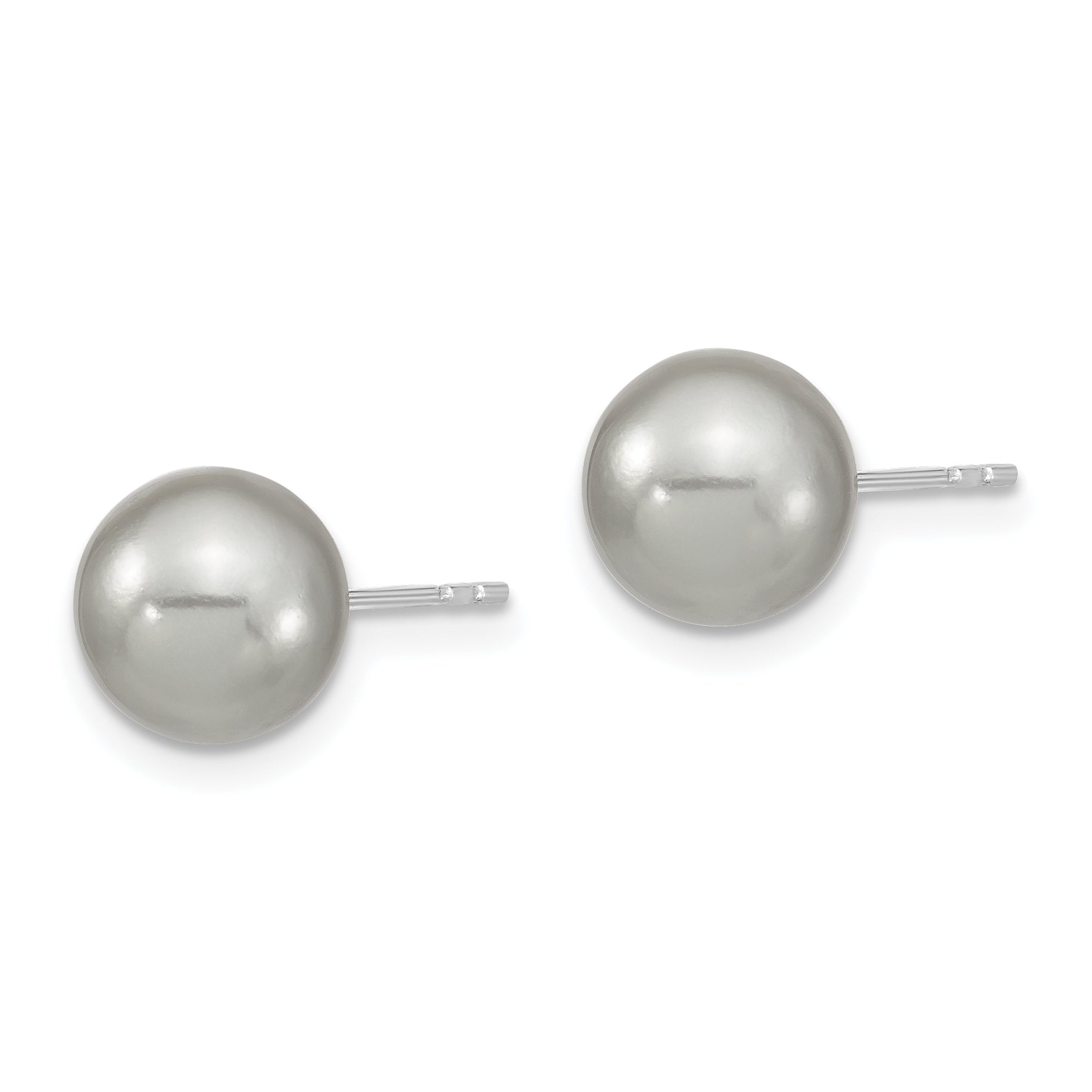 Majestic Sterling Silver Rhodium-plated 8-9mm Grey Imitation Shell Pearl Stud Earrings Secondary image