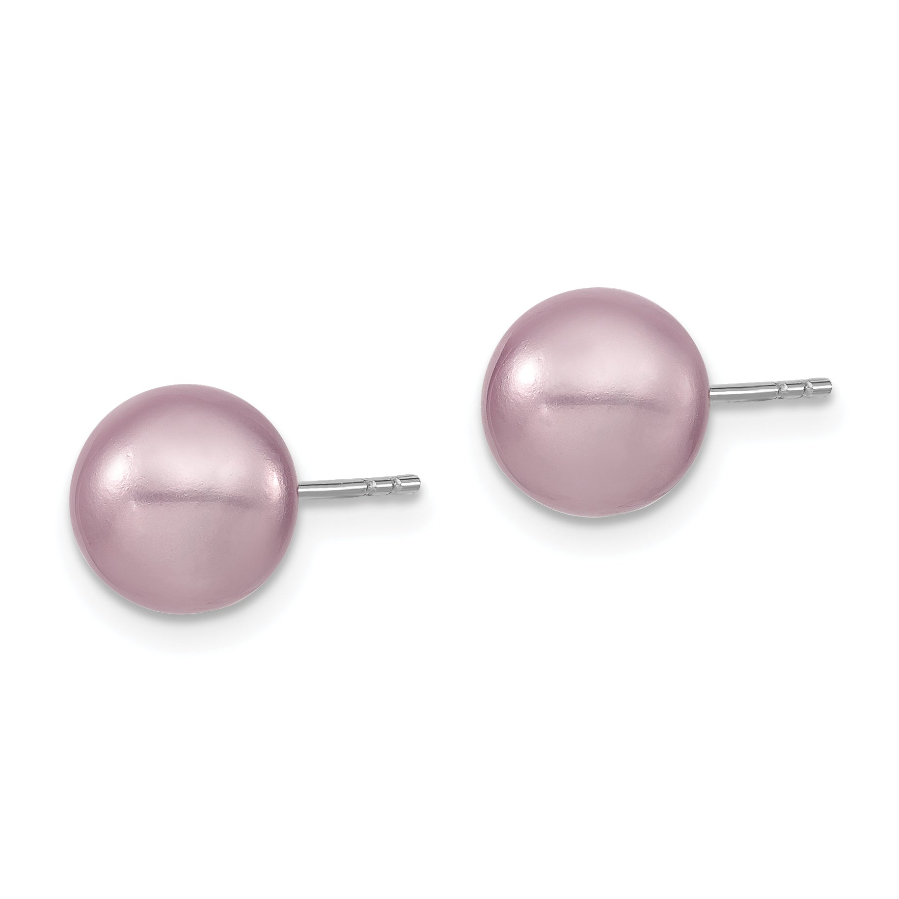 Majestic Sterling Silver Rhodium-plated 8-9mm Purple Imitation Shell Pearl Stud Earrings Secondary image