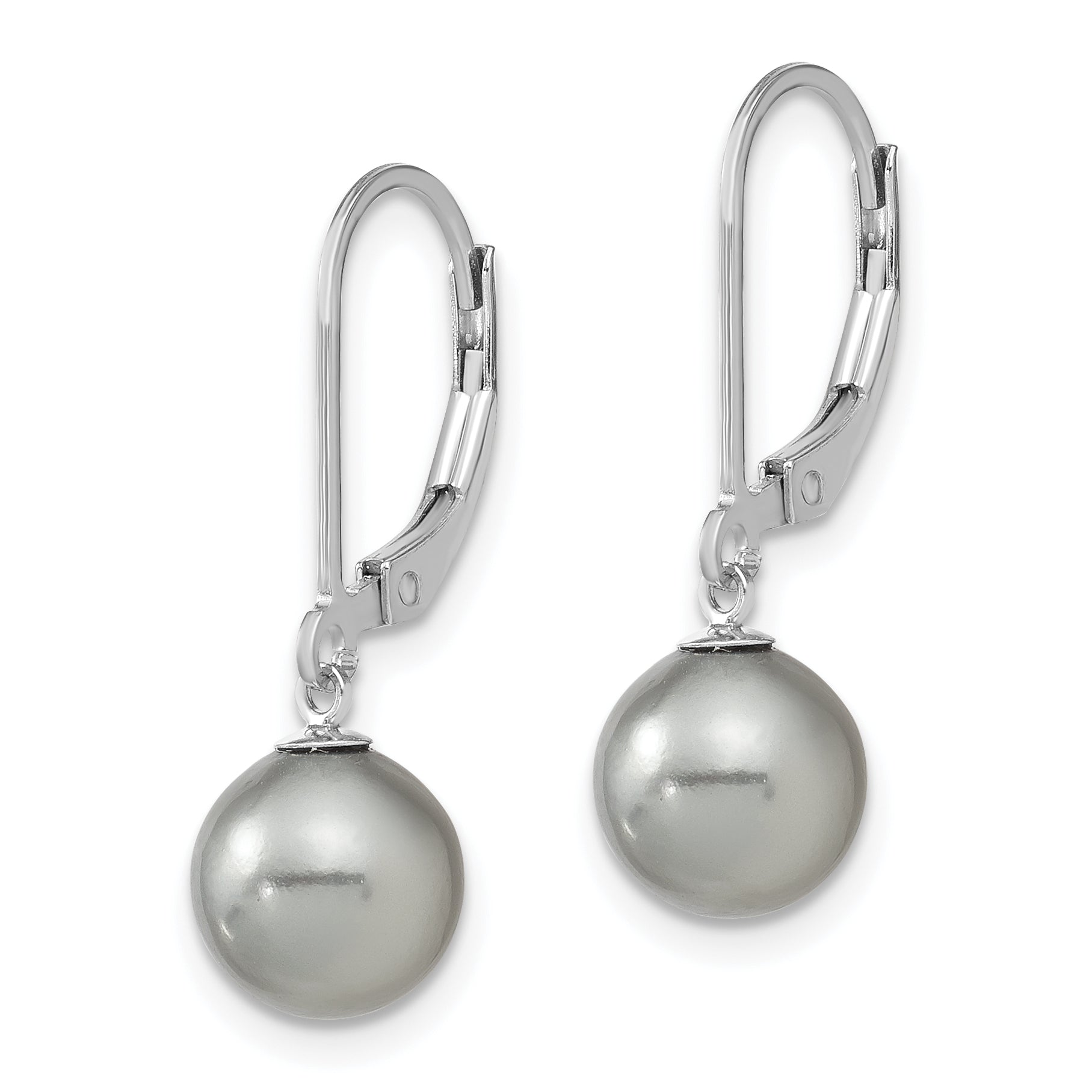 Majestic Sterling Silver Rhodium-plated 8-9mm Grey Imitation Shell Pearl Leverback Dangle Earrings Secondary image