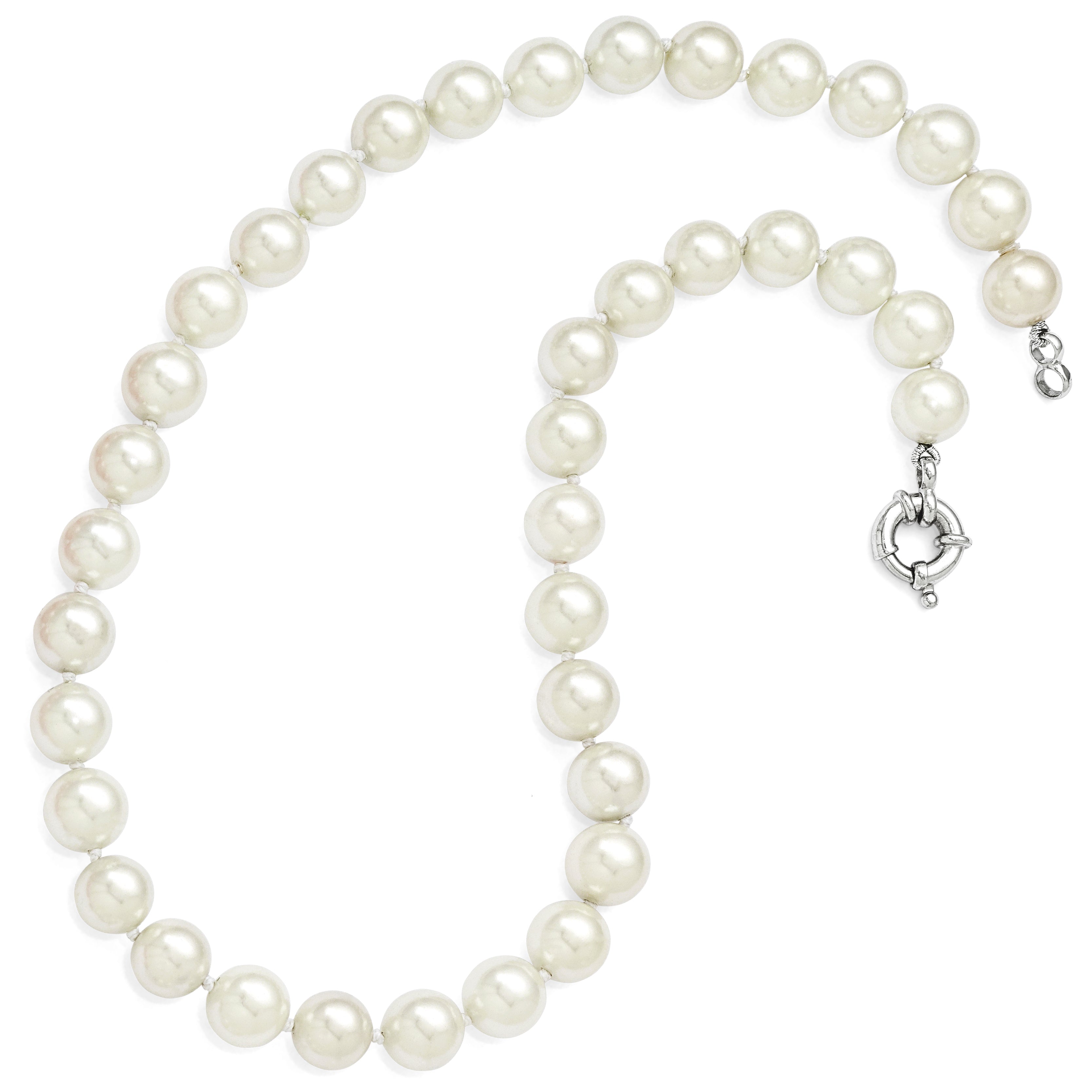 Majestik Sterling Silver Rhodium-plated 10-11mm White Imitation Shell Pearl Hand-knotted Necklace Secondary image