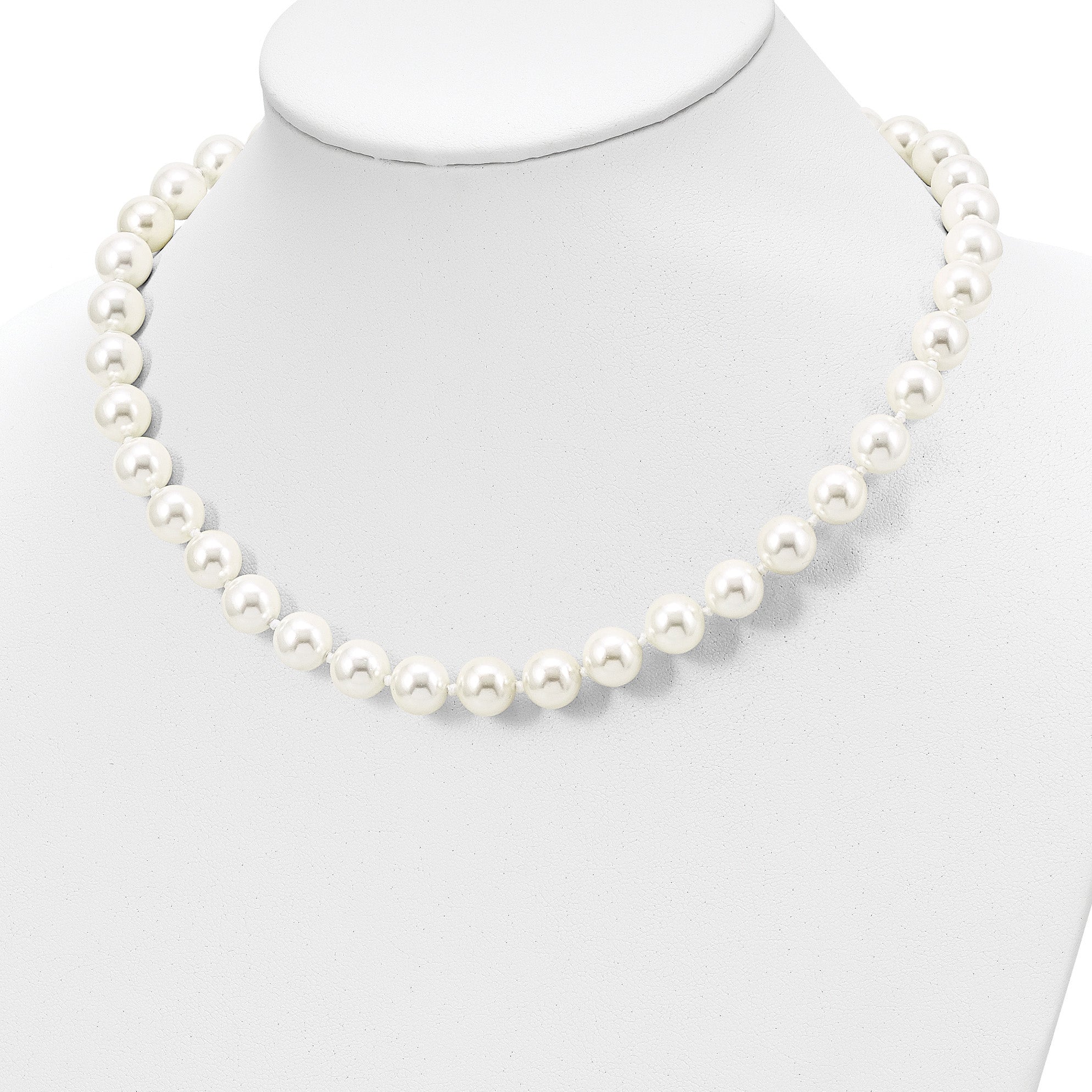 Majestik Sterling Silver Rhodium-plated 10-11mm White Imitation Shell Pearl Hand-knotted Necklace Secondary image