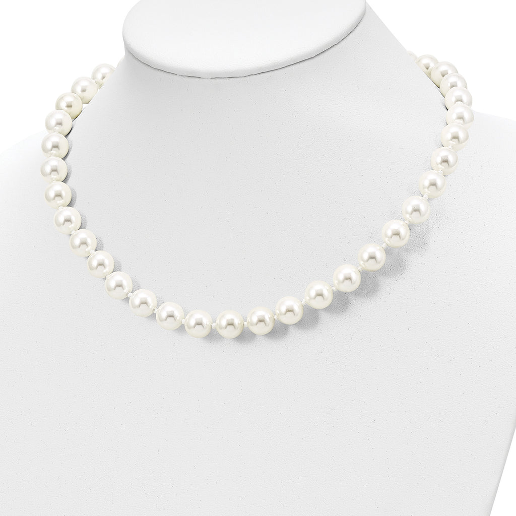 Majestik Sterling Silver Rhodium-plated 10-11mm White Imitation Shell Pearl Hand-knotted Necklace