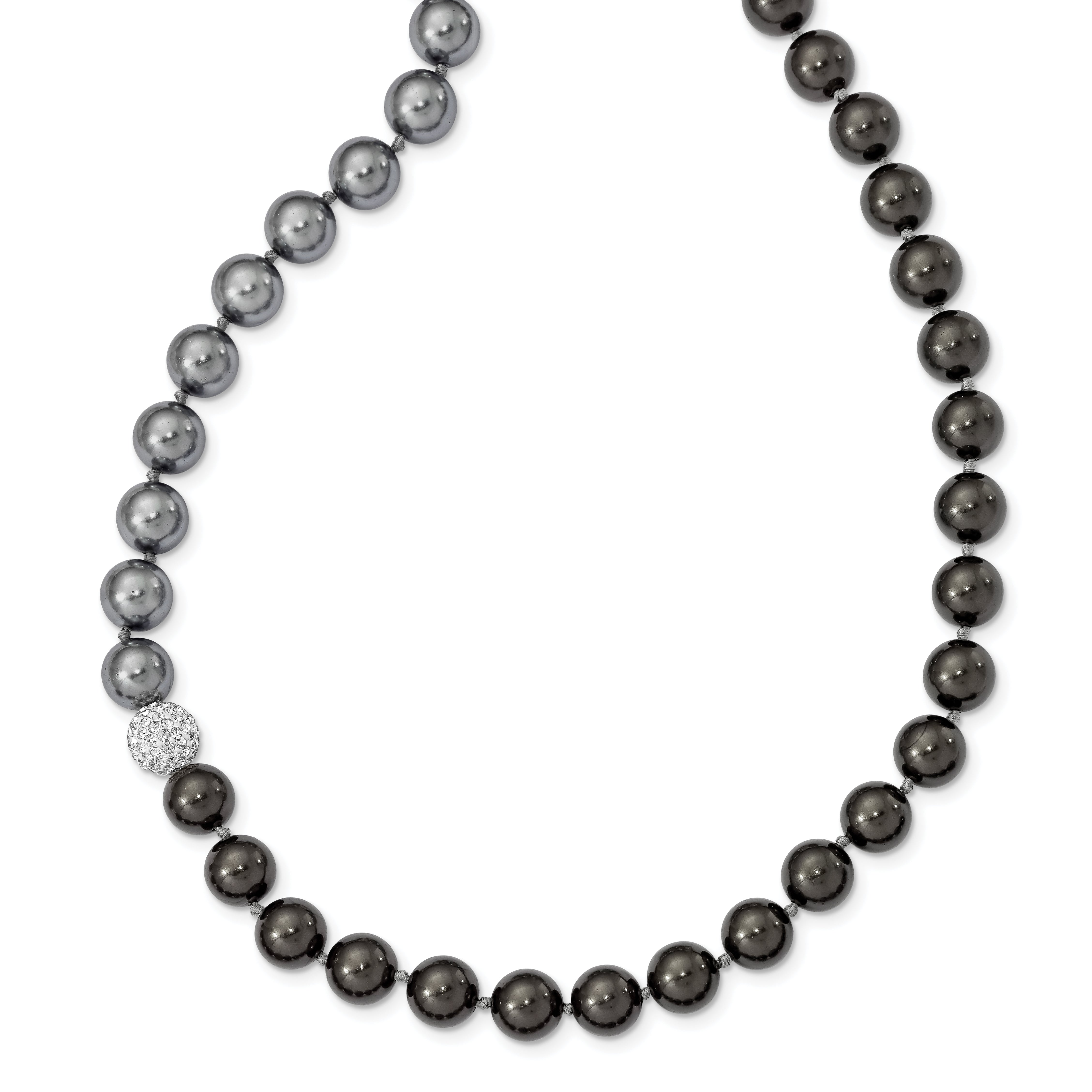 Majestik 10-11mm Black Grey Imitation Shell Pearl Crystal Slip-on Hand-knotted Necklace Secondary image