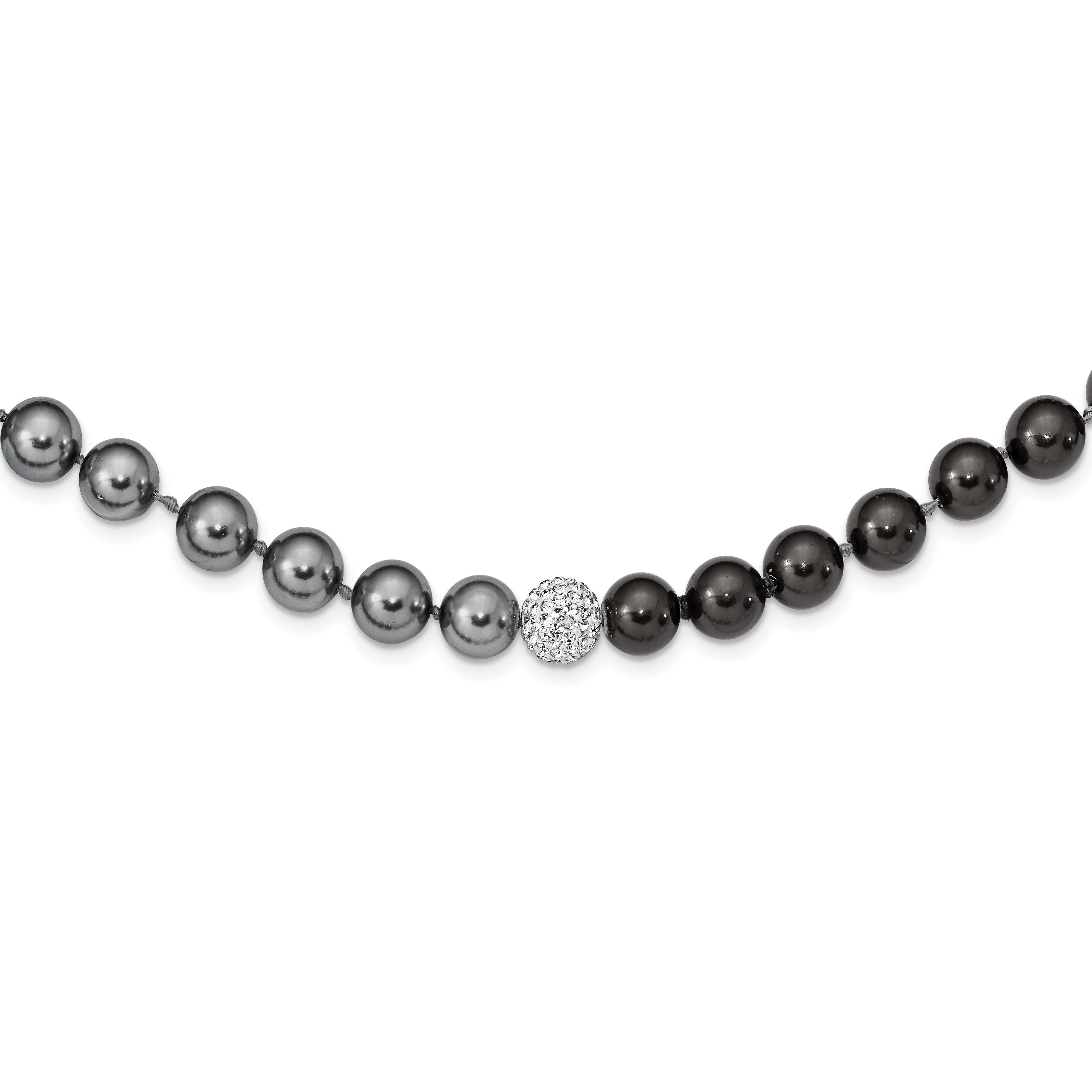 Majestik 10-11mm Black Grey Imitation Shell Pearl Crystal Slip-on Hand-knotted Necklace Main image