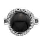 Majestik Sterling Silver Rhodium-plated 12-13mm Black Imitation Shell Pearl and CZ Ring