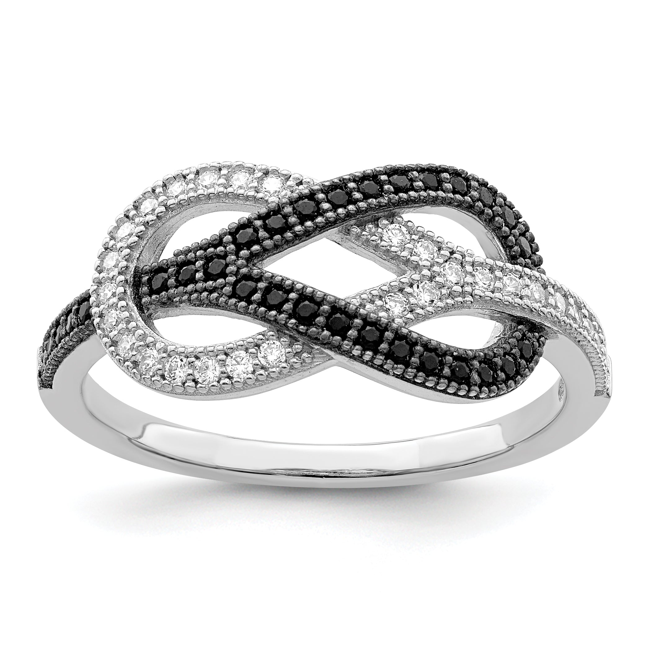 Brilliant Embers Sterling Silver Rhodium-plated 59 Stone Micro Pav‚ Black and White CZ Polished Ring Main image