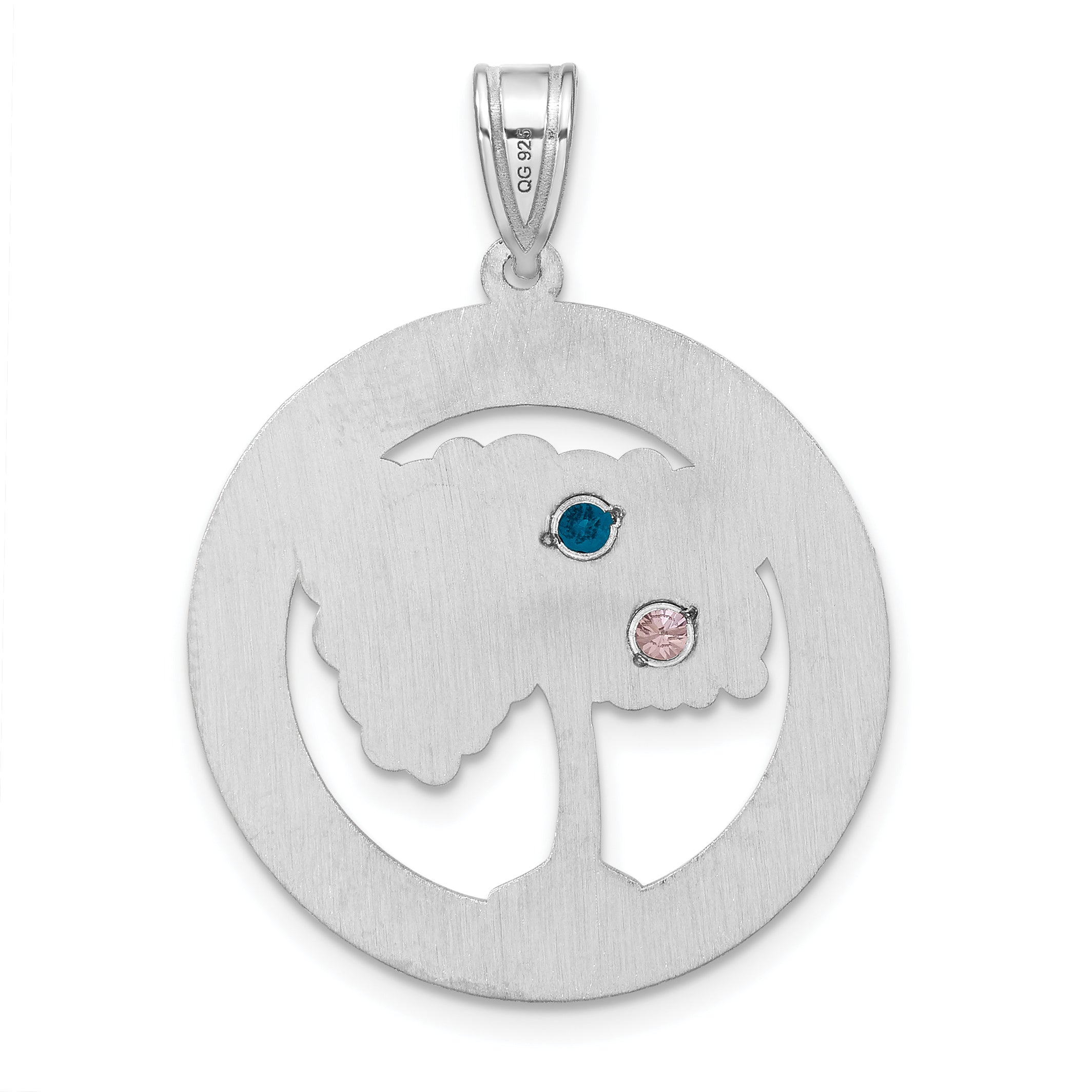 Sterling Silver/Rhodium-plated 2 Birthstone with SS Bezel Pendant
