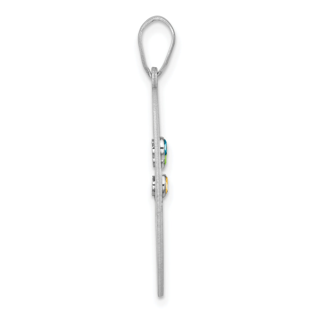 Sterling Silver/Rhodium-plated 3 Birthstone with SS Bezel Family Pendant