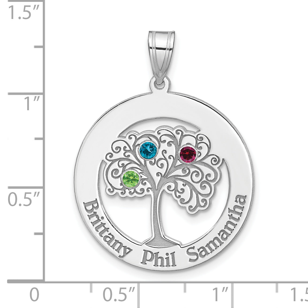 Sterling Silver/Rhodium-plated 3 Birthstone with SS Bezel Family Pendant