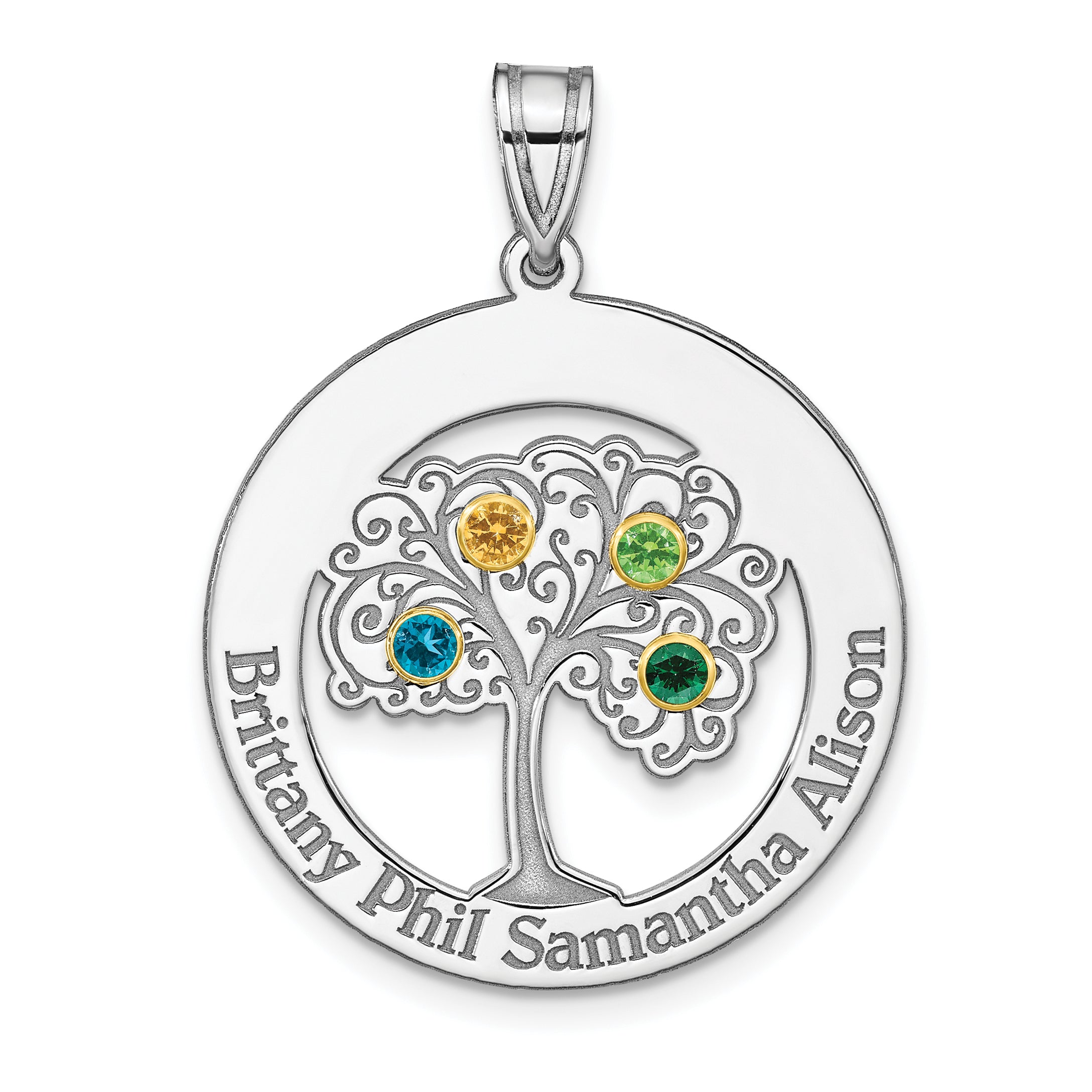 Sterling Silver/Rhod-plated 4 Birthstone with 14k Bezel Family Pendant Secondary image