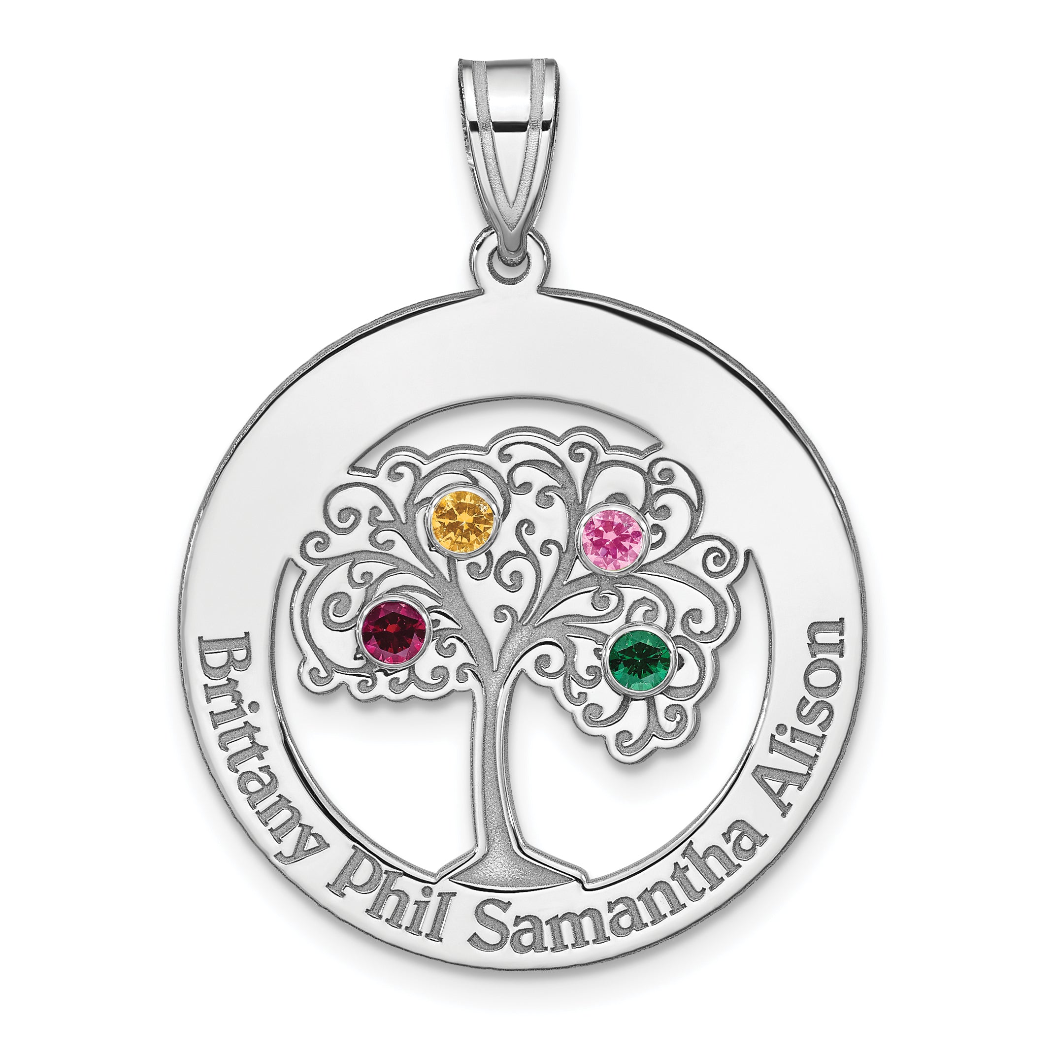 Sterling Silver/Rhodium-plated 4 Birthstone with SS Bezel Family Pendant Secondary image