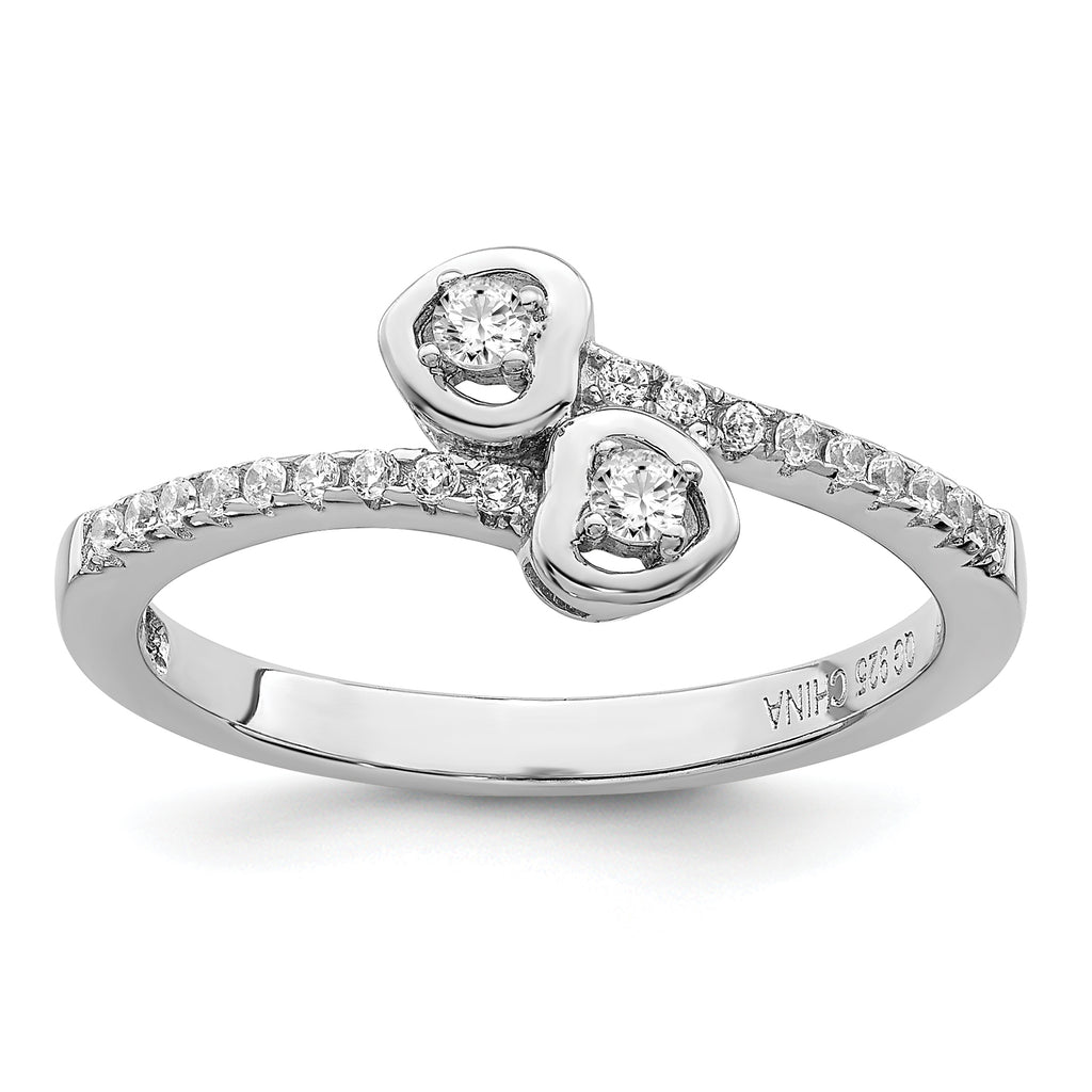 Brilliant Embers Sterling Silver Rhodium-plated 21 Stone Micro Pav‚ CZ Heart Ring