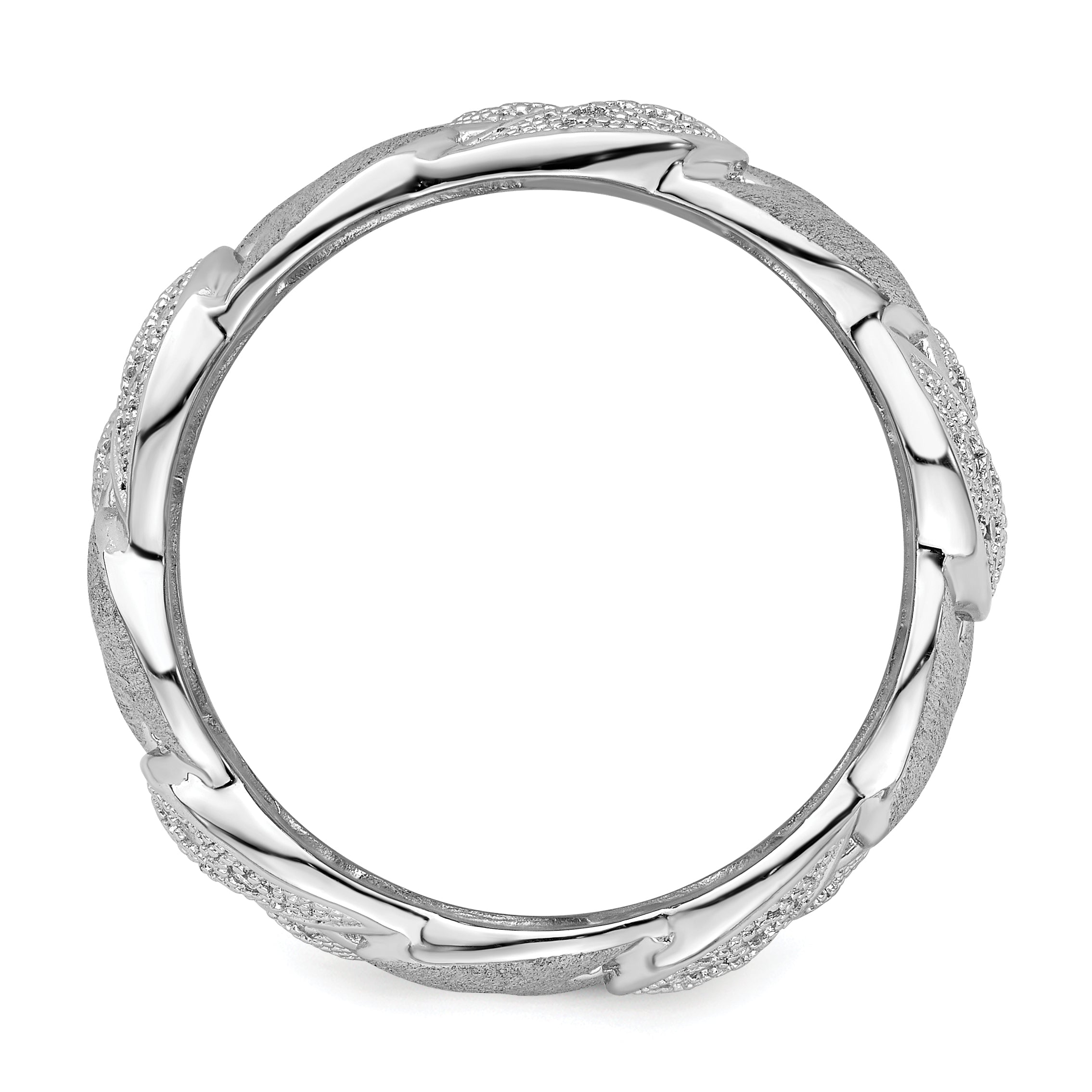Brilliant Embers Sterling Silver Rhodium-plated 110 Stone Micro Pave CZ Brushed and Polished Ring Secondary image