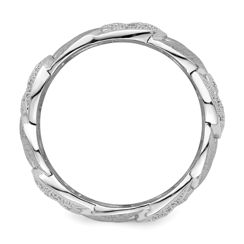 Brilliant Embers Sterling Silver Rhodium-plated 110 Stone Micro Pave CZ Brushed and Polished Ring