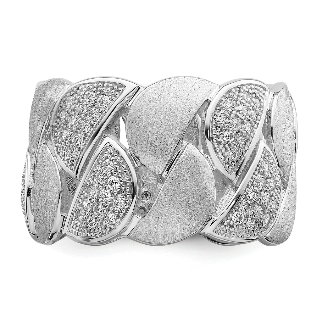 Brilliant Embers Sterling Silver Rhodium-plated 110 Stone Micro Pave CZ Brushed and Polished Ring
