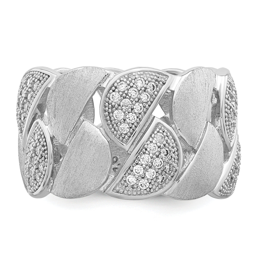 Brilliant Embers Sterling Silver Rhodium-plated 110 Stone Micro Pave CZ Brushed and Polished Ring