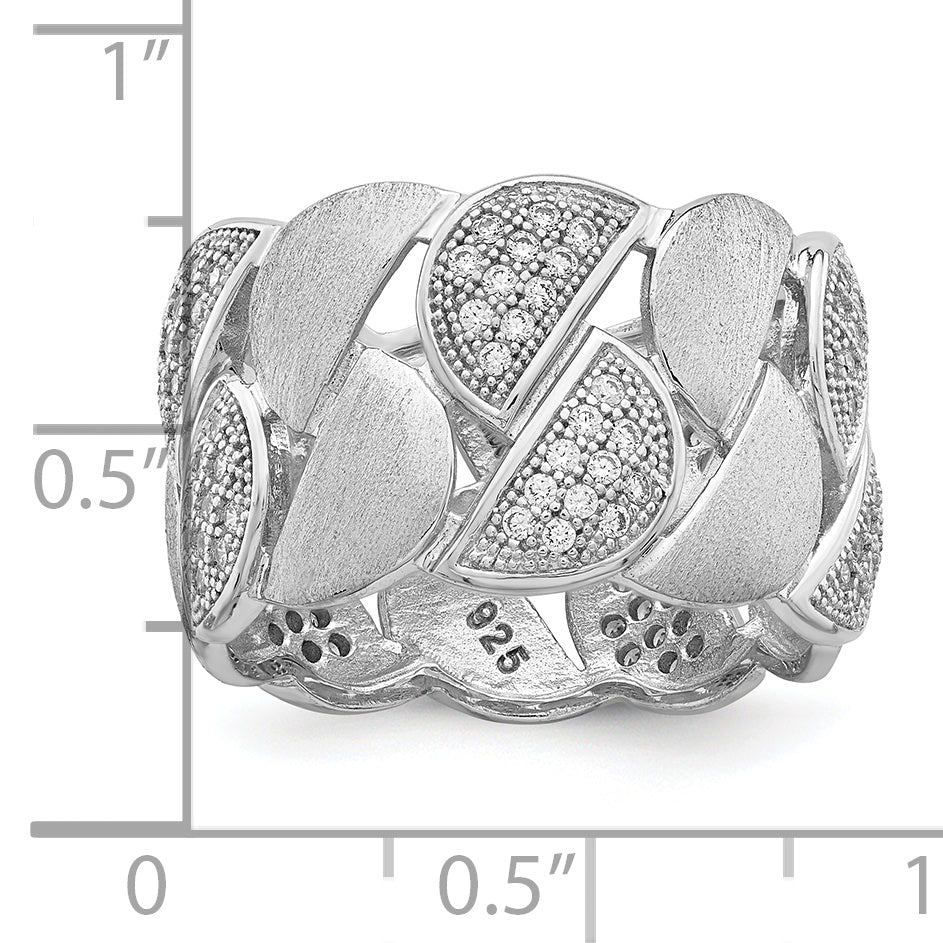 Brilliant Embers Sterling Silver Rhodium-plated 110 Stone Micro Pave CZ Brushed and Polished Ring
