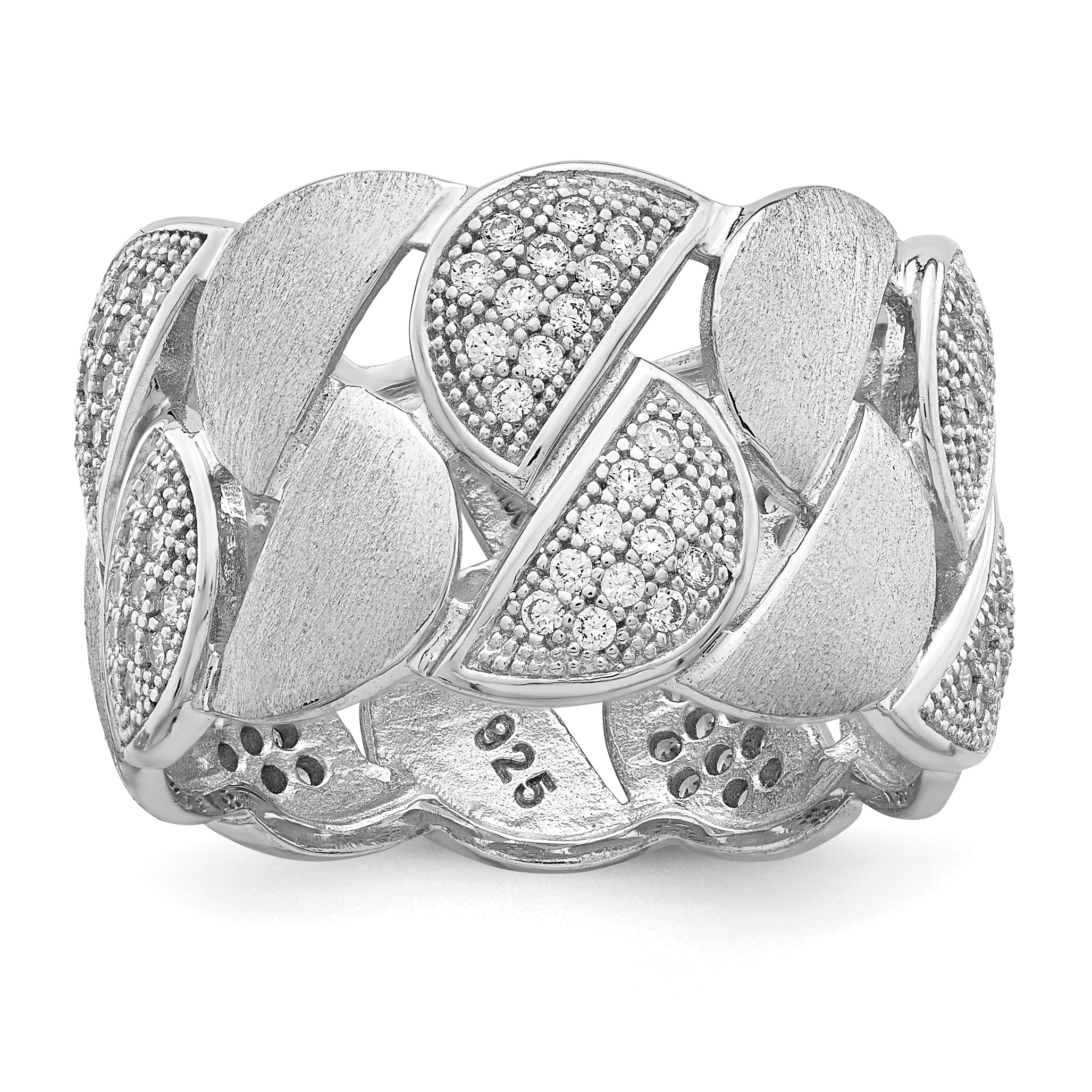 Brilliant Embers Sterling Silver Rhodium-plated 110 Stone Micro Pave CZ Brushed and Polished Ring Main image