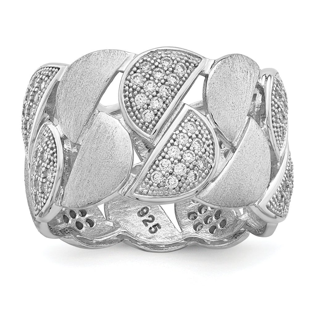 Brilliant Embers Sterling Silver Rhodium-plated 110 Stone Micro Pave CZ Brushed and Polished Ring