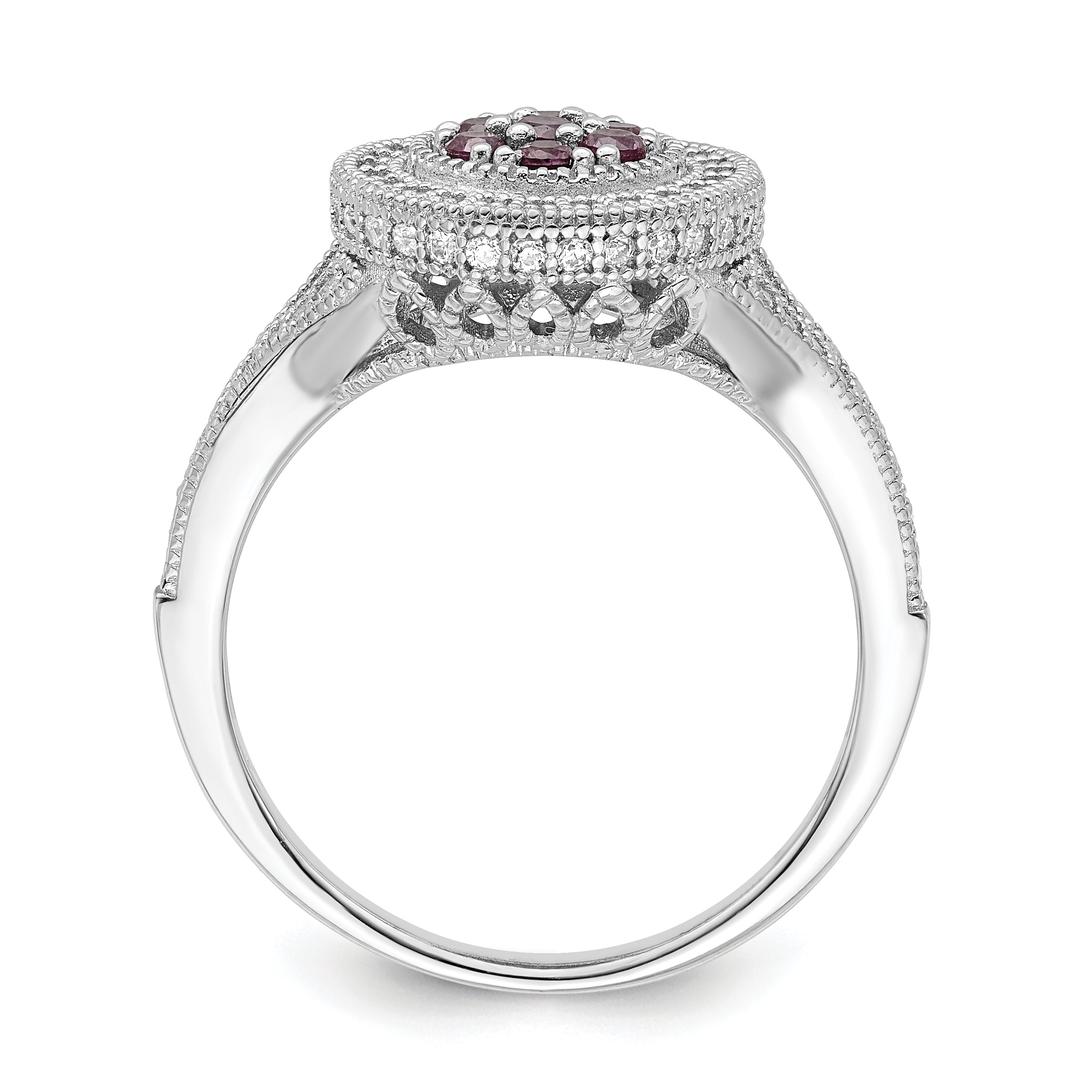 Brilliant Embers Sterling Silver Rhodium-plated 86 Stone Micro Pave Red and White CZ Circle Ring Secondary image