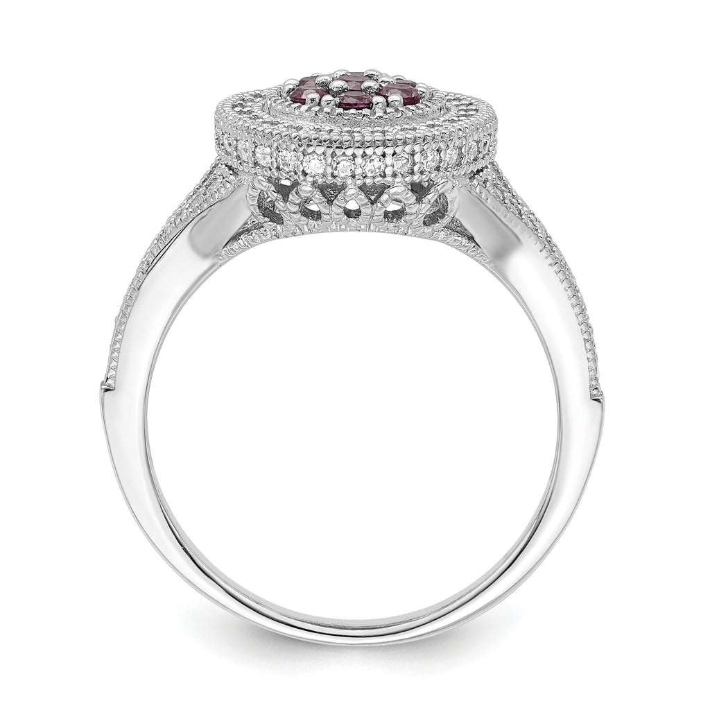 Brilliant Embers Sterling Silver Rhodium-plated 86 Stone Micro Pave Red and White CZ Circle Ring