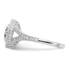 Brilliant Embers Sterling Silver Rhodium-plated 86 Stone Micro Pave Red and White CZ Circle Ring