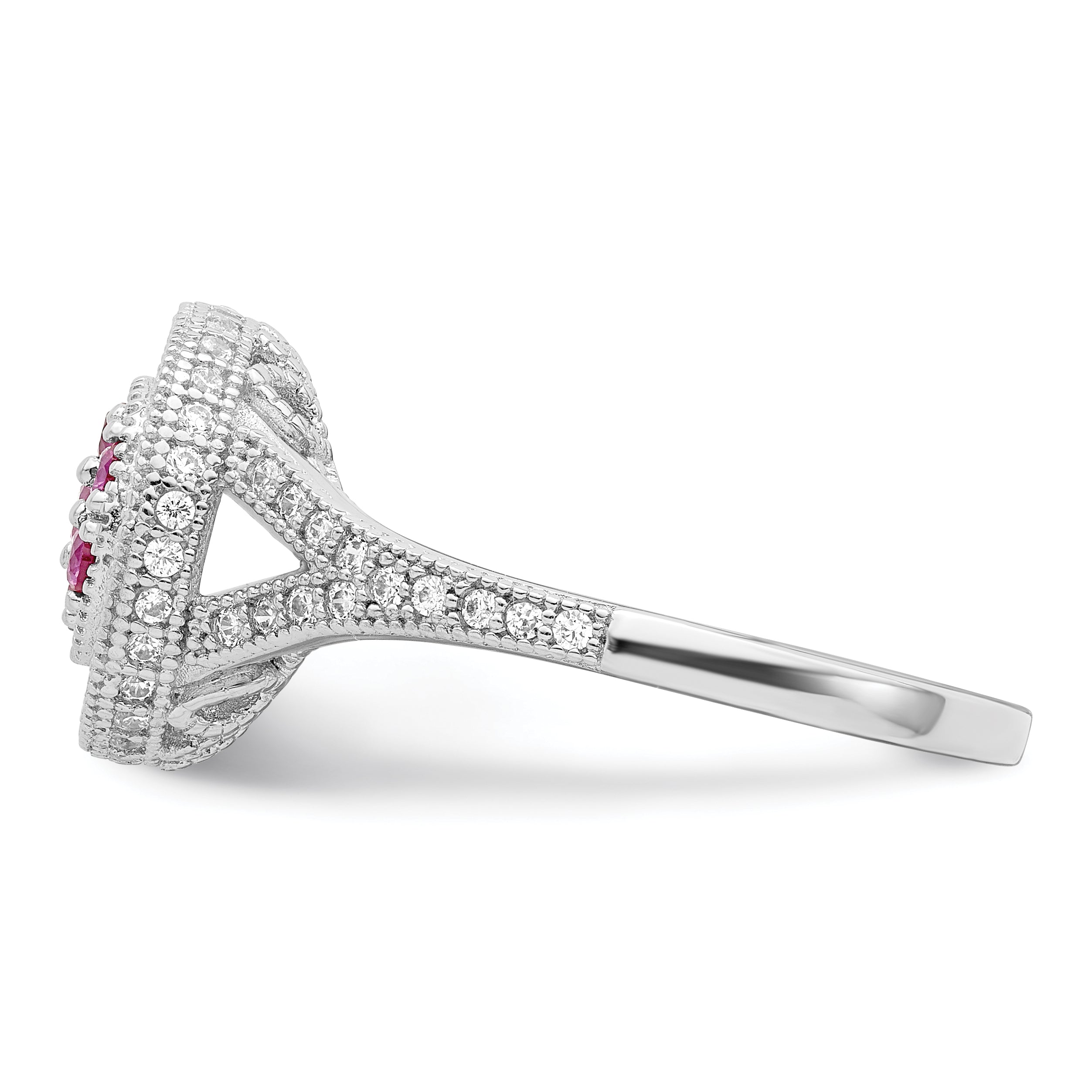 Brilliant Embers Sterling Silver Rhodium-plated 86 Stone Micro Pave Red and White CZ Circle Ring